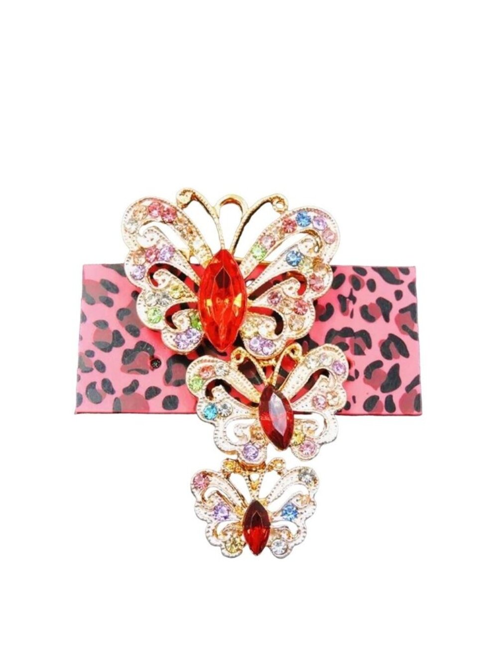 Triple Butterfly Brooch With Colorful Rhinestones